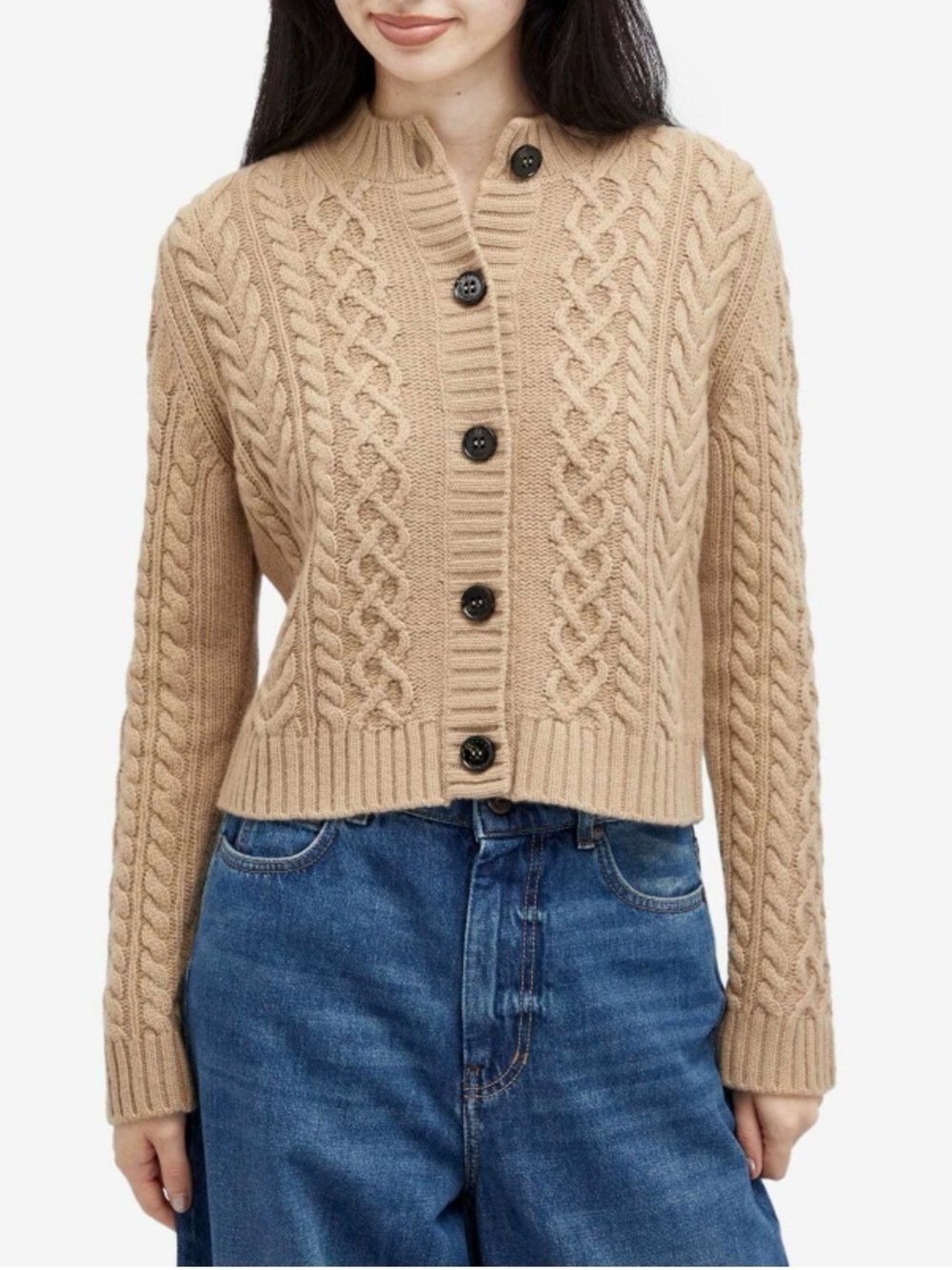 Weekend Max Mara Camel Cable-Knit Cropped Cardigan